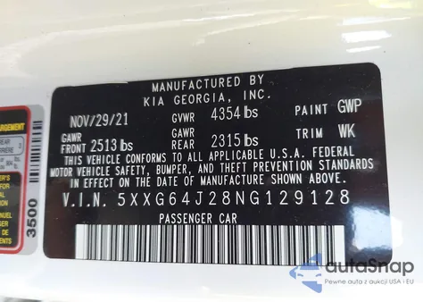 2022 Kia K5 Gt-Line из США, поврежденный, VIN 5XXG64J28NG129128